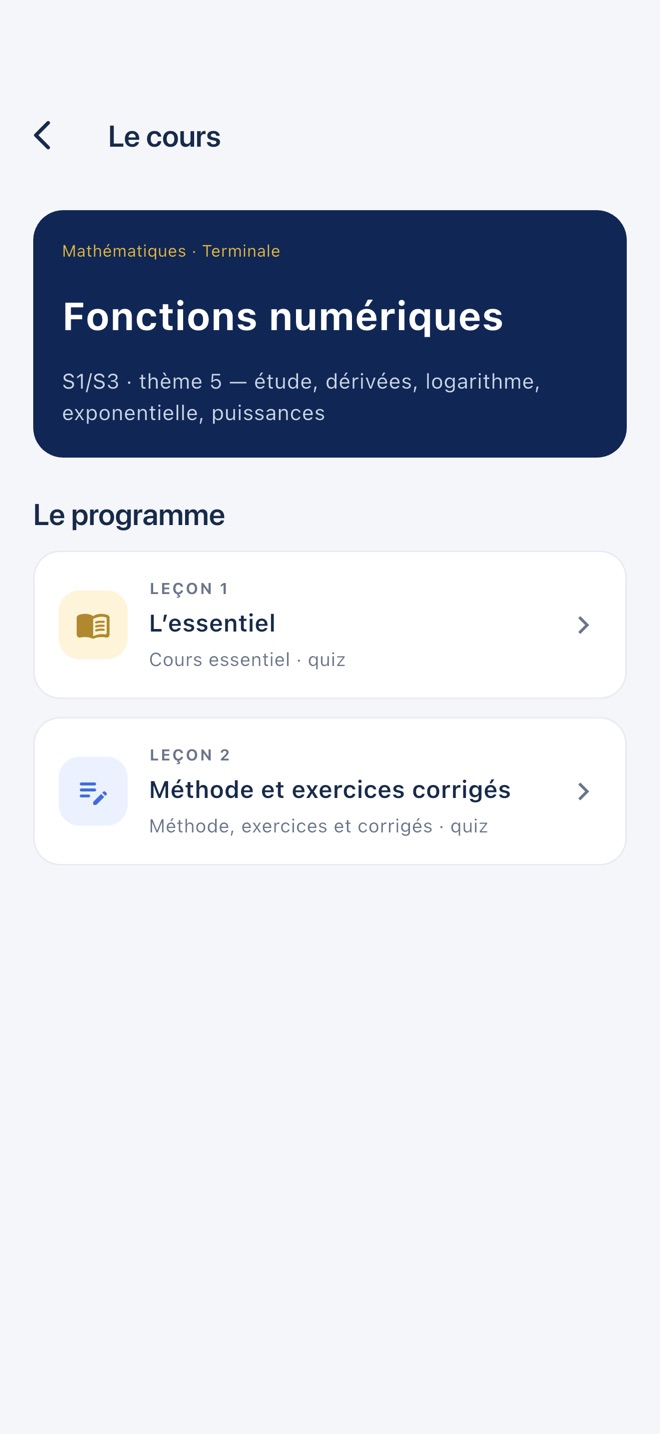 Un chapitre de mathématiques avec ses deux leçons