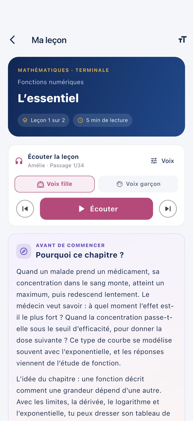 Une leçon avec le lecteur audio voix fille ou voix garçon et l’introduction Pourquoi ce chapitre ?